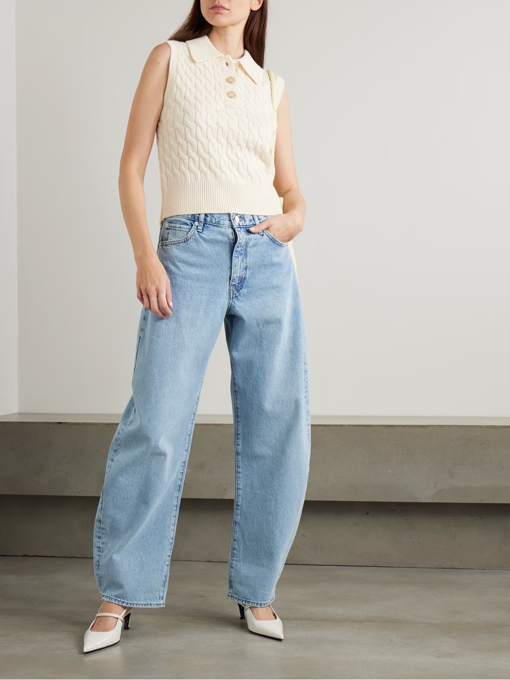 NWT FRAME The Cable Knit Polo Vest in Cream - Picture 11 of 16